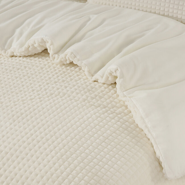 Teddy dekbedovertrek Check - crème - onderkant microvezel