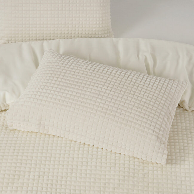 Teddy dekbedovertrek Check - crème - onderkant microvezel