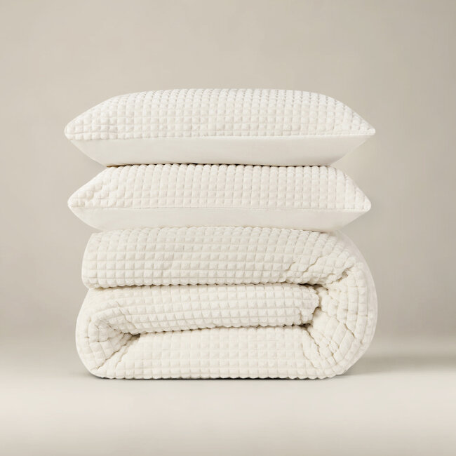 Teddy dekbedovertrek Check - crème - onderkant microvezel