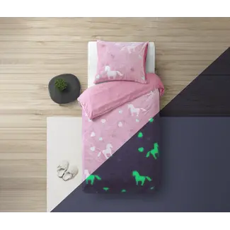 Sleeptime Teddy Fleece kinderdekbedovertrek - Glow in the dark - Unicorn  - eenpersoons