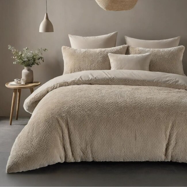 Dekbedovertrek Teddy Fur - taupe - onderkant microvezel