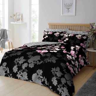 Snoozeville Microvezel dekbedovertrek Roseanne floral - Zwart