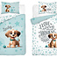 Ledikant dekbedovertrek Hondje Lucky - blauw - bamboe/katoen - 100x135 + 40x60 cm