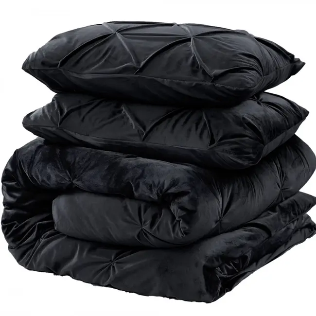 Velvet dekbedovertrek Pintuck - zwart