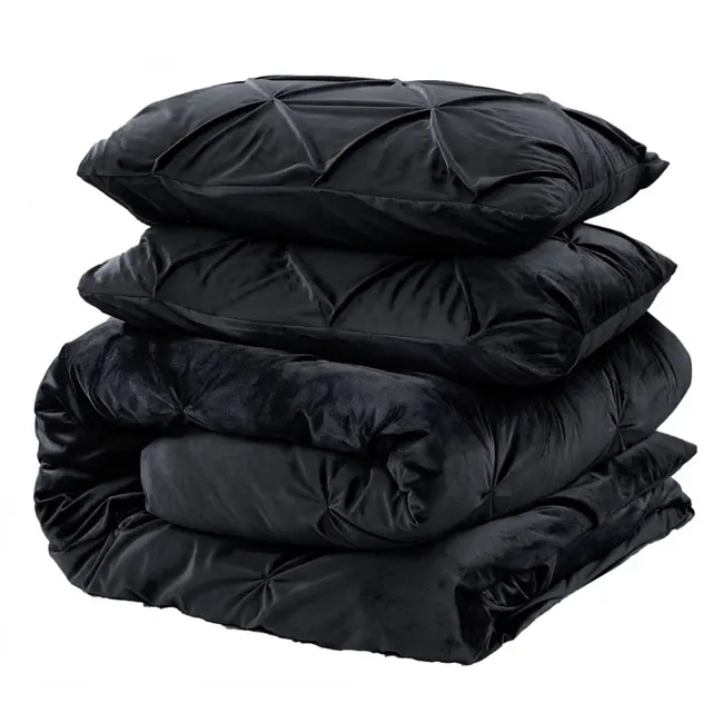 Velvet dekbedovertrek Pintuck - zwart