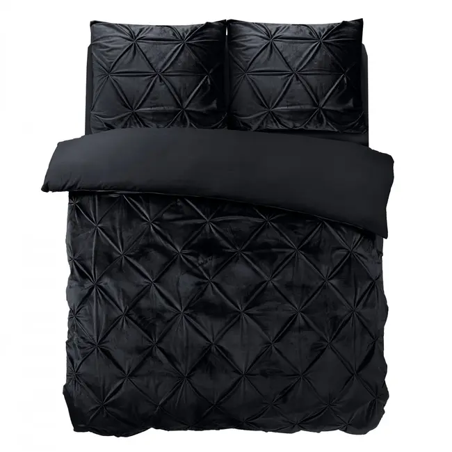 Velvet dekbedovertrek Pintuck - zwart