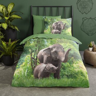 Good Morning Katoen dekbedovertrek Olifanten - eenpersoons