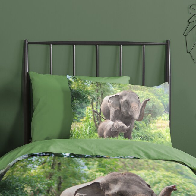 Katoen dekbedovertrek Olifanten - 140x220  + 60x70 cm