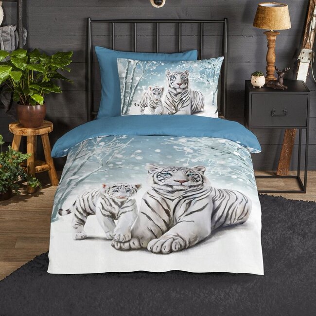 Flanel dekbedovertrek Tijger - 140x220 cm + 60x70 cm