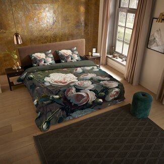 Pure Microvezel dekbedovertrek witte rozen - groen