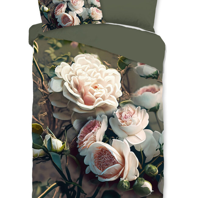 Microvezel dekbedovertrek witte rozen - groen