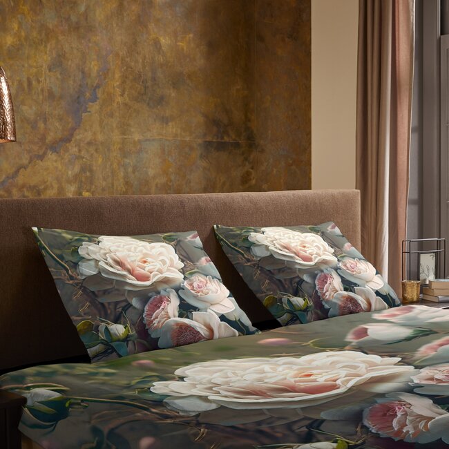 Microvezel dekbedovertrek witte rozen - groen