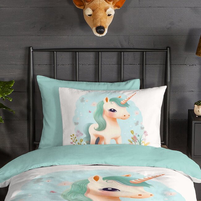 Flanel kinderdekbedovertrek One Unicorn - 140x220 + 60x70 cm