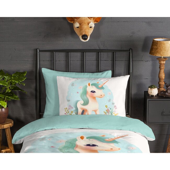 Flanel kinderdekbedovertrek One Unicorn - 140x220 + 60x70 cm
