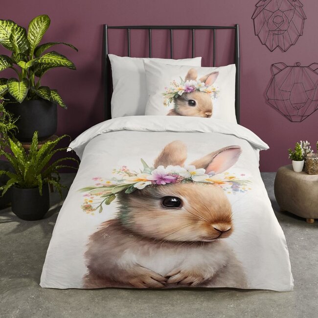 Microvezel kinderdekbedovertrek Konijn Evi - 140x220 + 60x70 cm