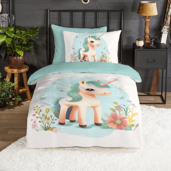 Flanel kinderdekbedovertrek One Unicorn - 140x220 + 60x70 cm