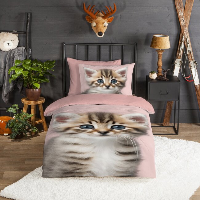 Flanel kinderdekbedovertrek meow  - flanel - 140x220 + 60x70 cm