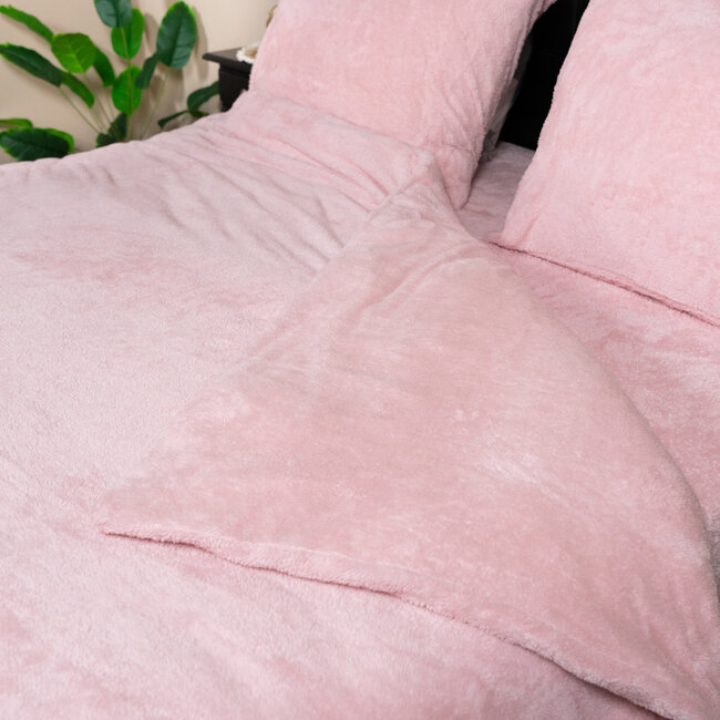 Teddy fleece dekbedovertrek - licht roze - 2 kanten teddy