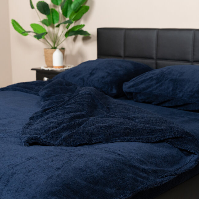Teddy fleece dekbedovertrek - navy - 2 kanten teddy