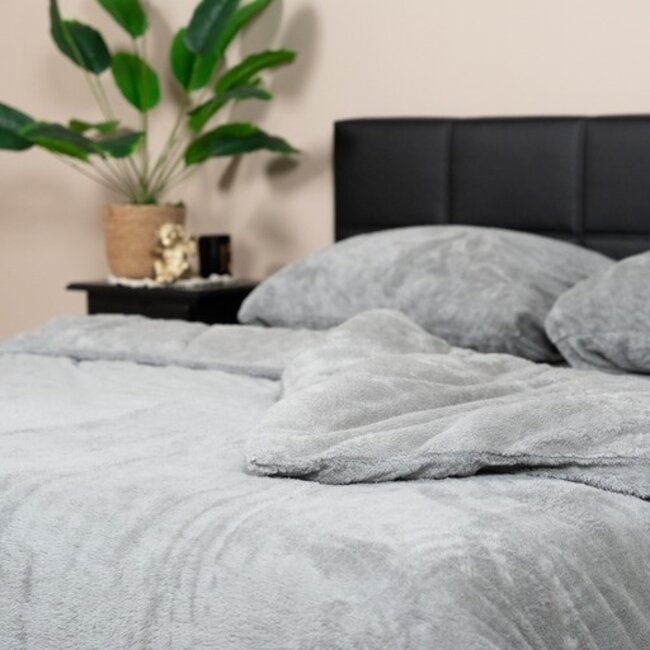 Teddy fleece dekbedovertrek - grijs - 2 kanten teddy