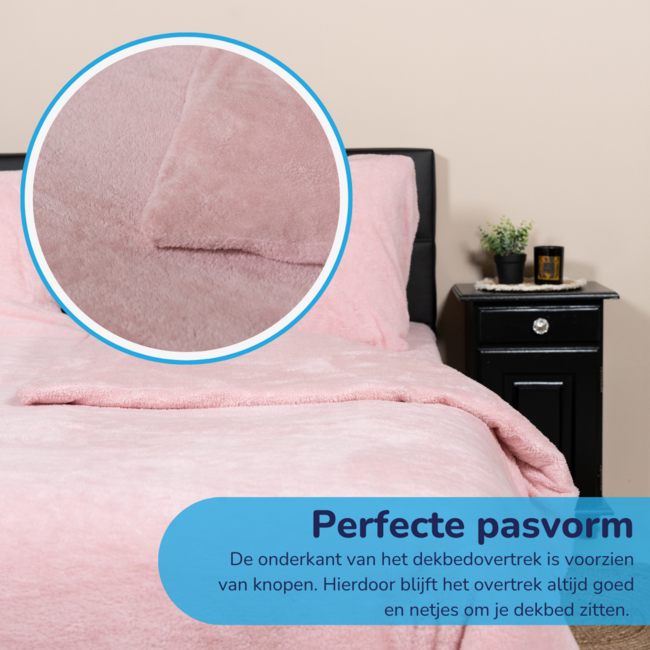 Teddy fleece dekbedovertrek - licht roze - 2 kanten teddy