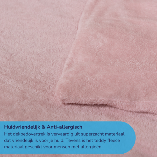 Teddy fleece dekbedovertrek - licht roze - 2 kanten teddy