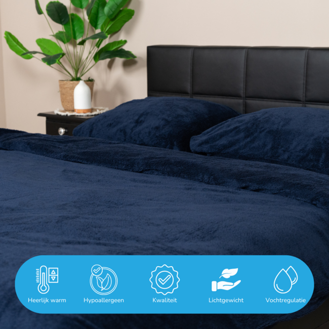 Teddy fleece dekbedovertrek - navy - 2 kanten teddy