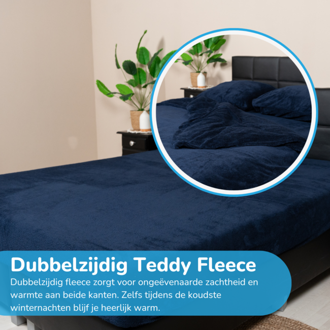 Teddy fleece dekbedovertrek - navy - 2 kanten teddy