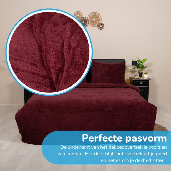 Teddy fleece dekbedovertrek - Wine - 2 kanten teddy