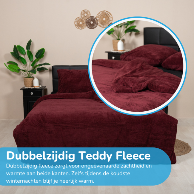 Teddy fleece dekbedovertrek - Wine - 2 kanten teddy