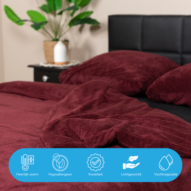 Teddy fleece dekbedovertrek - Wine - 2 kanten teddy