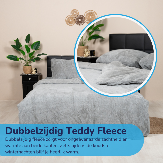 Teddy fleece dekbedovertrek - grijs - 2 kanten teddy