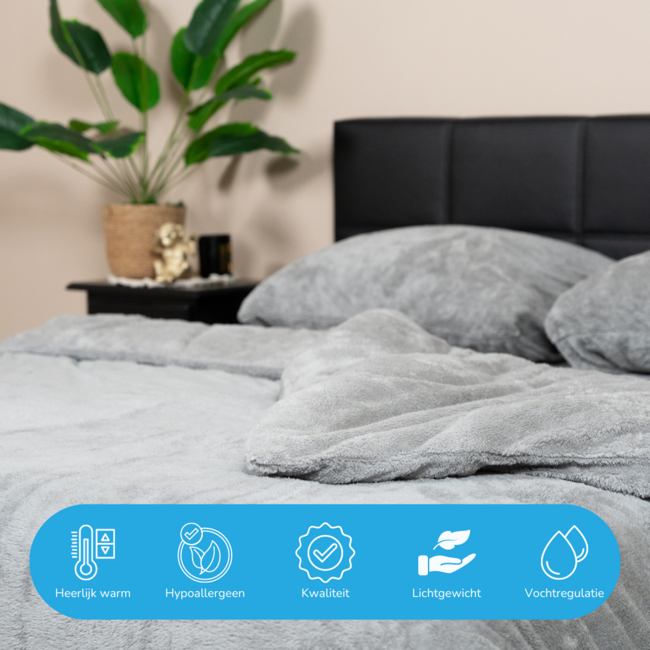 Teddy fleece dekbedovertrek - grijs - 2 kanten teddy