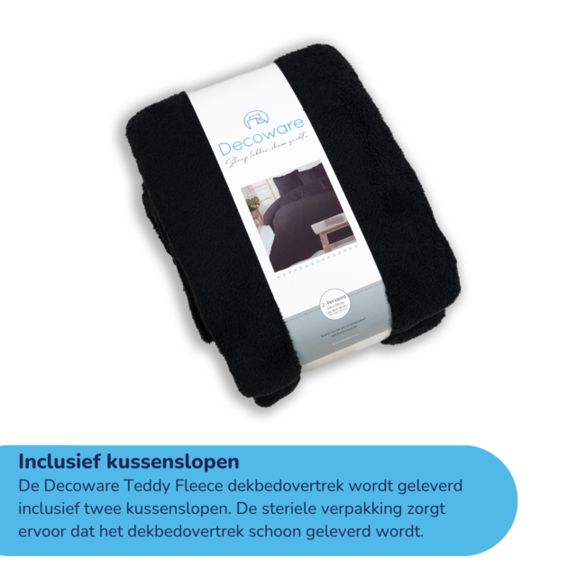 Teddy fleece dekbedovertrek - zwart - 2 kanten teddy
