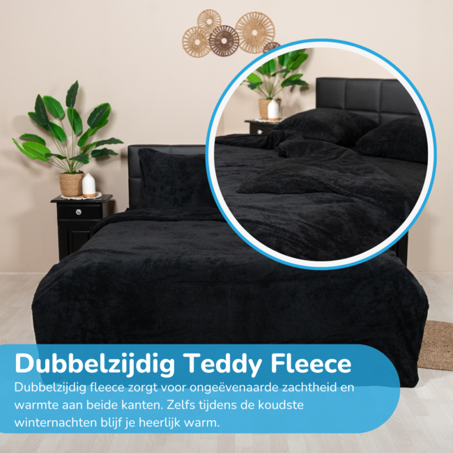 Teddy fleece dekbedovertrek - zwart - 2 kanten teddy