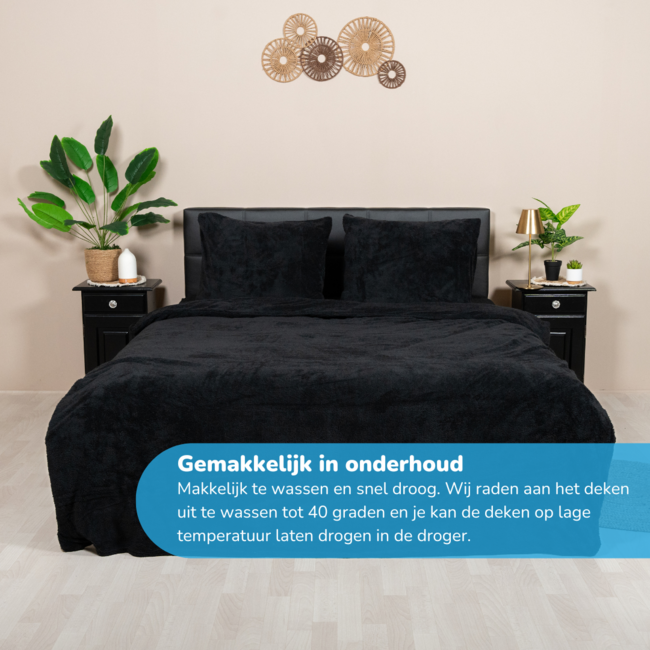 Teddy fleece dekbedovertrek - zwart - 2 kanten teddy