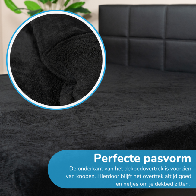 Teddy fleece dekbedovertrek - zwart - 2 kanten teddy