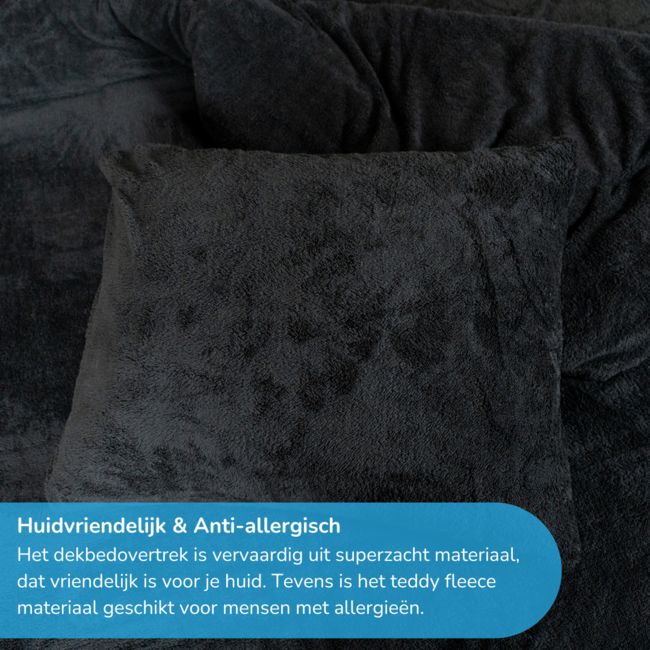 Teddy fleece dekbedovertrek - zwart - 2 kanten teddy