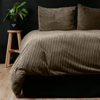 Sleeptime Teddy dekbedovertrek Rib fleece - taupe - onderkant microvezel