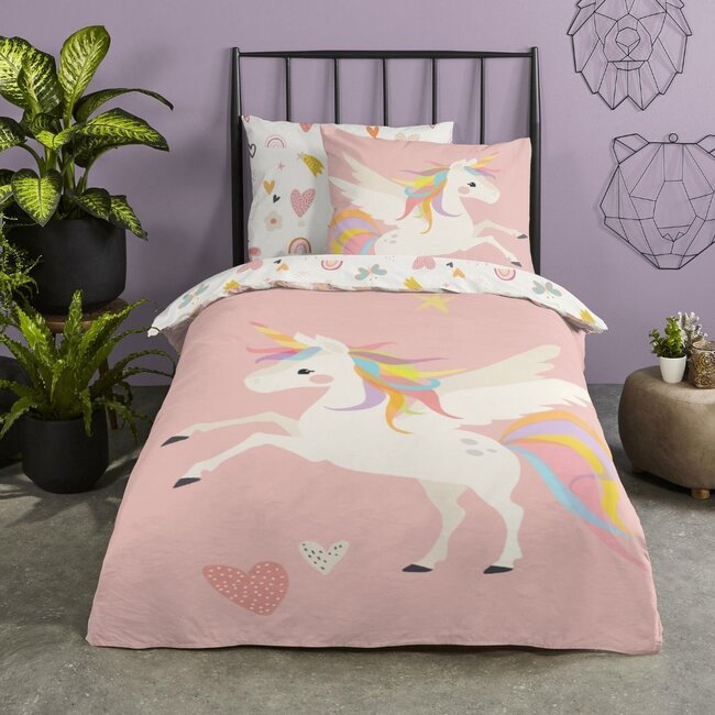 Katoen kinderdekbedovertrek Unicorn - 140x220  + 60x70 cm