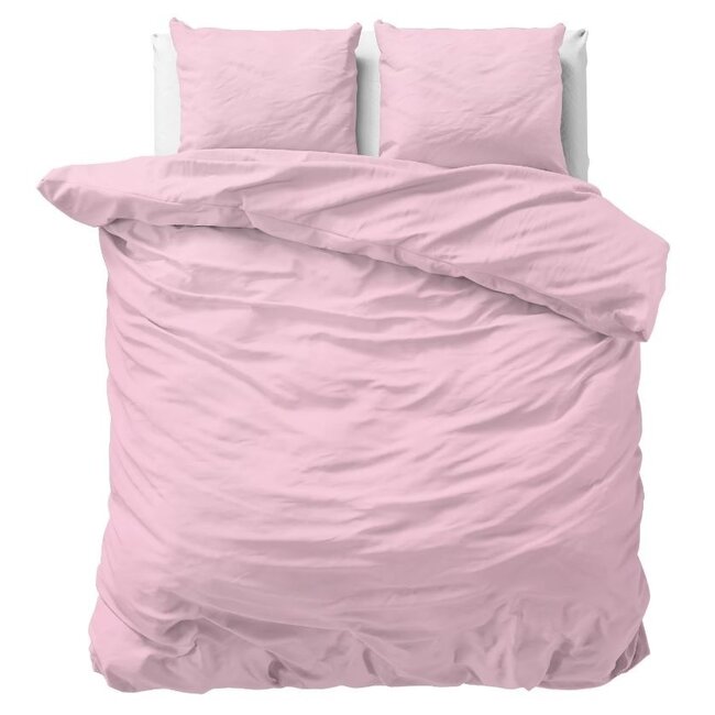 Katoen dekbedovertrek Stone washed - roze