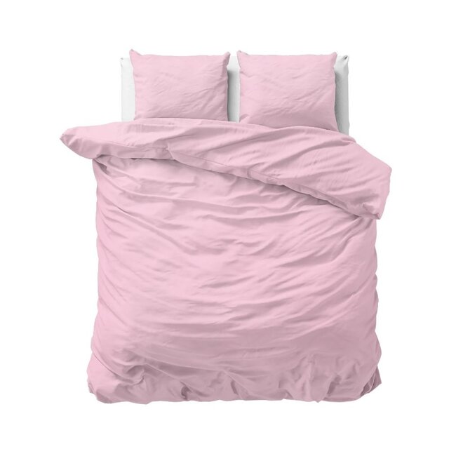 Katoen dekbedovertrek Stone washed - roze