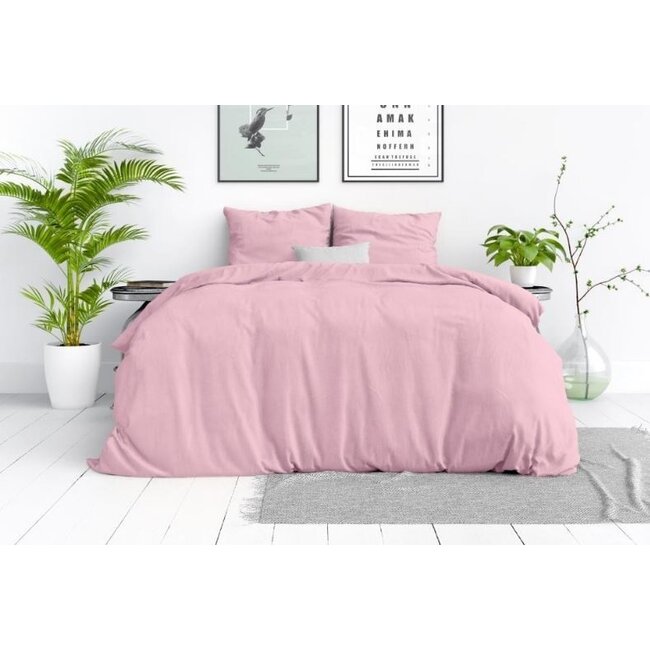 Katoen dekbedovertrek Stone washed - roze