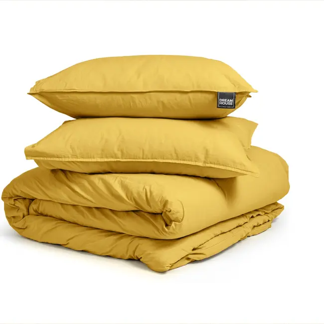 Katoen dekbedovertrek Stone washed - mosterd geel