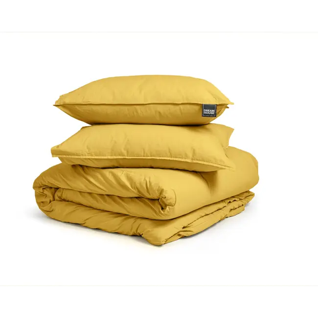 Katoen dekbedovertrek Stone washed - mosterd geel