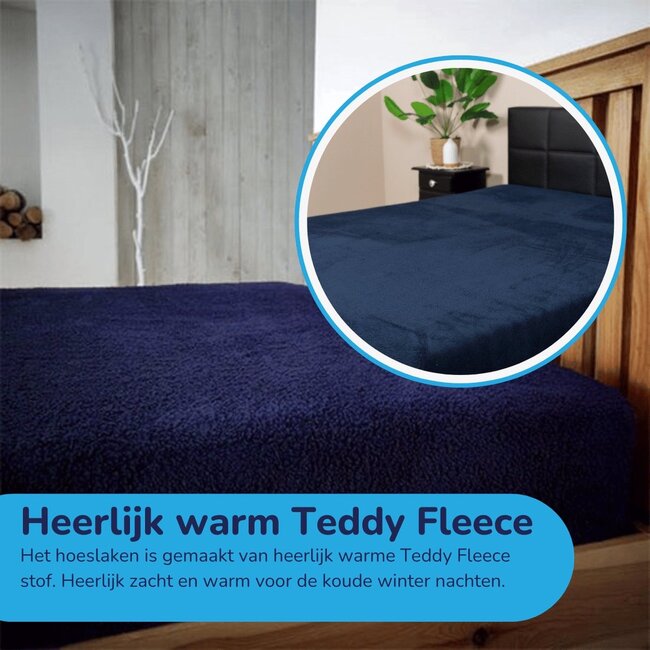 Teddy fleece hoeslaken - navy