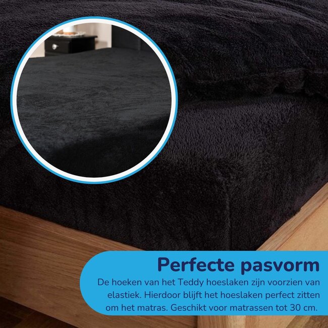 Teddy fleece hoeslaken - zwart