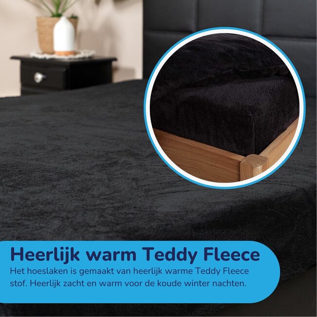 Teddy fleece hoeslaken - zwart