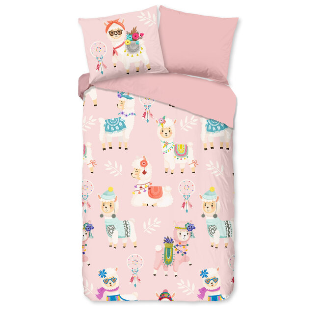 Flanel kinderdekbedovertrek Ladida lama - roze - 140x220 + 60x70 cm