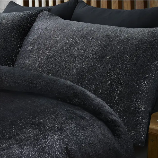 Fleece dekbedovertrek Deco foil zwart - onderkant microvezel
